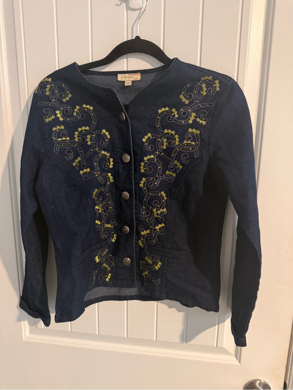Choices Petite Embroidered Denim Jacket – Navy – Petite Small